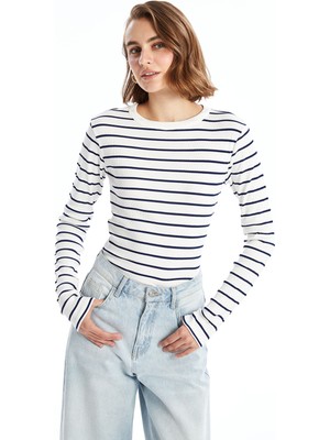 Lc Waikiki Yeni Sezon Bisiklet Yaka Çizgili Kadın Body