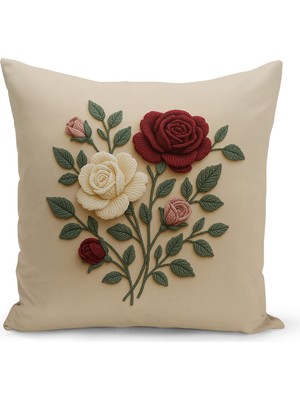 Bertille Home Çift Tarafı Dijital Baskılı Kırlent Kılıfı (Panç /punch Nakış Desen Görünümlü)