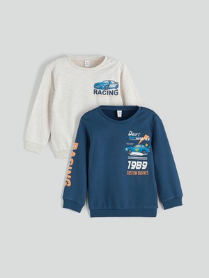 Lc Waikiki Yeni Sezon Bisiklet Yaka Baskılı Erkek Çocuk Sweatshirt 2'li