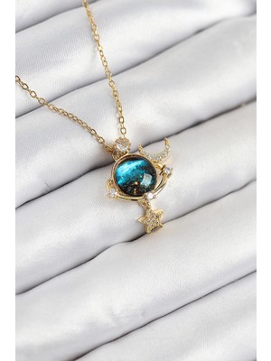 Lokiboo 316L Çelik Zirkon Taşlı Gezegen Model Gold Renk Kadın Kolye - Lisinya