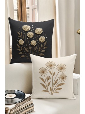 Bertille Home Çift Tarafı Dijital Baskılı  4'lü Kırlent Kılıfı Seti (Panç /punch Nakış Desen Görünümlü)