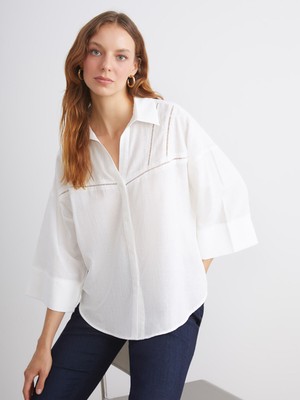 Lc Waikiki Yeni Sezon Ajurlu Oversize Poplin Kadın Gömlek