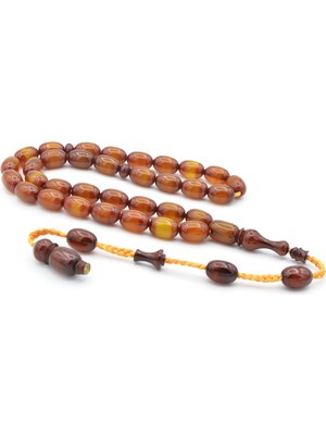 Murty99 Isa Balkaya Imzalı Fıçı Kesim Kahverengi Sürmeli Sıkma Kehribar Tesbih