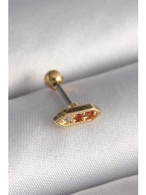 Lokiboo 316L Çelik Gold Renk Turuncu Zirkon Taşlı Tragus Piercing - Lisinya