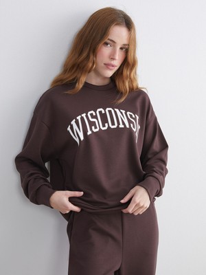 Lc Waikiki Yeni Sezon Bisiklet Yaka Baskılı Oversize Kadın Sweatshirt