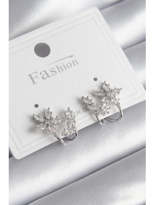 Lokiboo Pirinç Gümüş Renk Zirkon Taşlı Çiçek Model Kadın Küpe - Lisinya