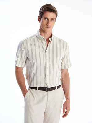 Lc Waikiki Yeni Sezon Regular Fit Kısa Kollu Çizgili Keten Görünümlü Erkek Gömlek