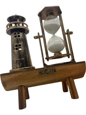 Sbusshop Hediyelik Eşya Retro Ahşap Deniz Feneri Kum Saati Biblo - SB001M-47S955