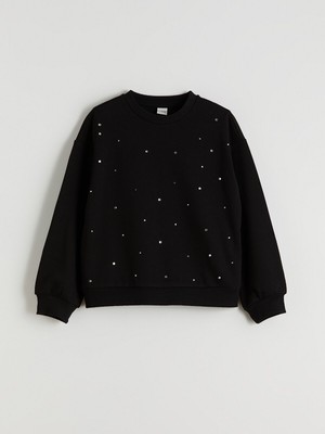 Lc Waikiki Yeni Sezon Bisiklet Yaka Taşlı Kız Çocuk Sweatshirt