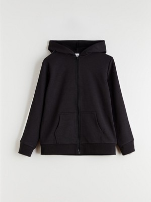 Lc Waikiki Kapüşonlu Kız Çocuk Fermuarlı Sweatshirt Siyah Uzun Kol Ek Özelliklerle