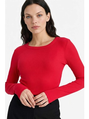 DeFacto Slim Fit Basic Düz Fitilli Kaşkorse Uzun Kollu Tişört E5767AX26SP