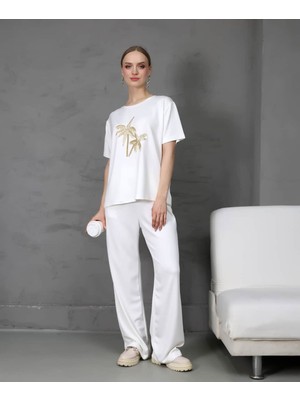 Işıltılı Palmiye Detaylı Ikili Takım