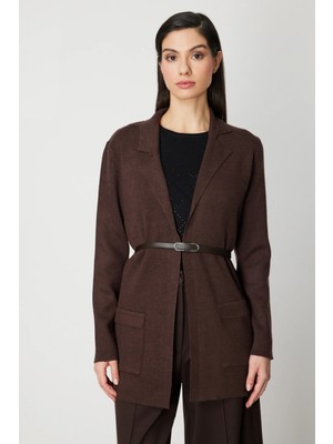 On Triko Beli Kemerli Kapak Cepli Hırka 69907