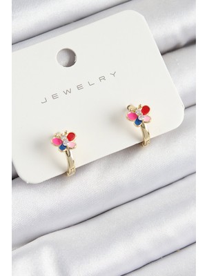 Lokiboo Pirinç Zirkon Taşlı Kelebek Model Gold Renk Çocuk Küpe - Lisinya