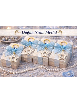 Crystal Atelier 15 Adet İnci Yıldız Anahtarlık – Düğün Söz Nişan Kına Mevlid Sünnet Ramazan Toplu Hediyelik