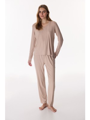 Penti Latte Rib Pantolon Pijama Takımı