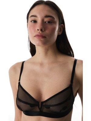 Penti Siyah Dot Mesh Balensiz Sütyen