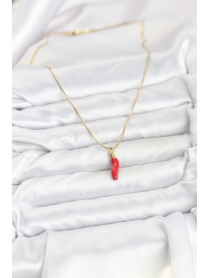 ForWhat Zarif Boyunlar Için Golden Çelik Kapya Kırmızı Biber Stil Kadın Kolye