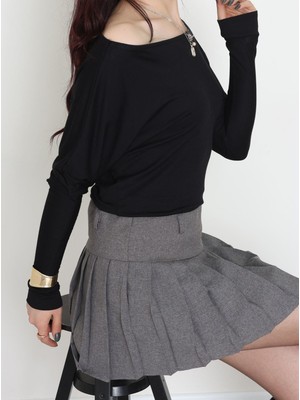 f.kereci Kadın Bisiklet Yaka Viskon Likralı Uzun Kollu Body – Siyah