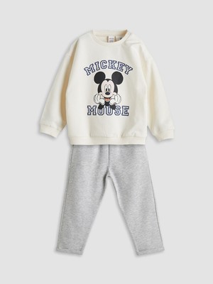 Lc Waikiki Yeni Sezon Bisiklet Yaka Mickey Mouse Baskılı Erkek Bebek Sweatshirt ve Eşofman Alt 2'li