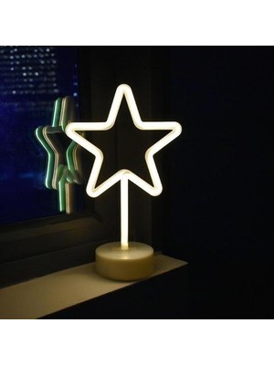ForWhat Büro Ev Ofis Dekoru Için Yıldız Tasarımlı Neon LED Masa Gece Lambası