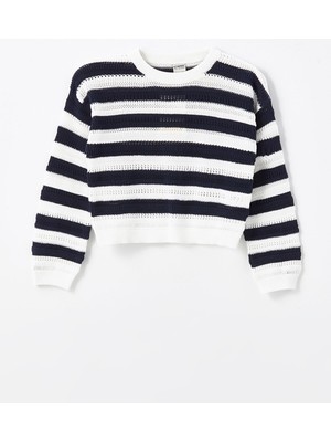 Lc Waikiki Yeni Sezon Bisiklet Yaka Çizgili Kız Çocuk Triko Kazak