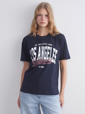 Lc Waikiki Yeni Sezon Bisiklet Yaka Los Angeles Baskılı Kadın Tişört