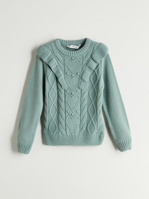 Lc Waikiki Yeni Sezon Bisiklet Yaka Fırfır Detaylı Kız Çocuk Triko Kazak