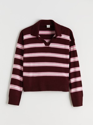 Lc Waikiki Polo Yaka Kız Çocuk Bordo Triko Kazak Uzun Kollu Günlük Kullanım İçin