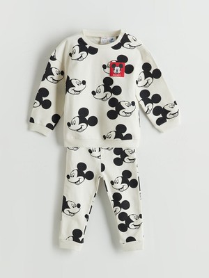 Lc Waikiki Yeni Sezon Bisiklet Yaka Mickey Mouse Baskılı Erkek Bebek Sweatshirt ve Eşofman Alt 2'li