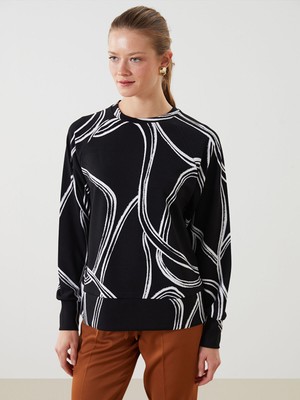 Lc Waikiki Yeni Sezon Bisiklet Yaka Desenli Oversize Kadın Sweatshirt