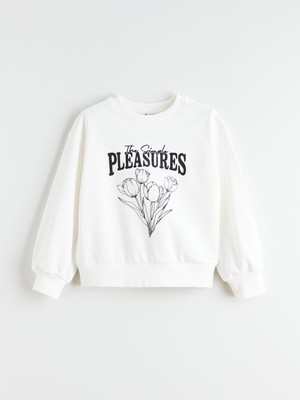 Lc Waikiki Yeni Sezon Bisiklet Yaka Baskılı Kız Çocuk Sweatshirt