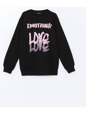 Lc Waikiki Yeni Sezon Bisiklet Yaka Baskılı Kız Çocuk Sweatshirt