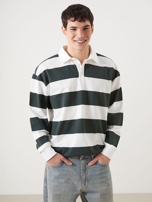 Lc Waikiki Yeni Sezon Polo Yaka Uzun Kollu Çizgili Erkek Sweatshirt