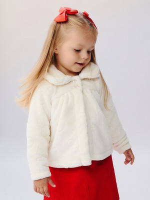 LC Waikiki LCW baby Kız Bebek Pelüş Mont Ekru Renk Bebe Yaka Uzun Kollu 18-24 Ay Sezon Modelleri