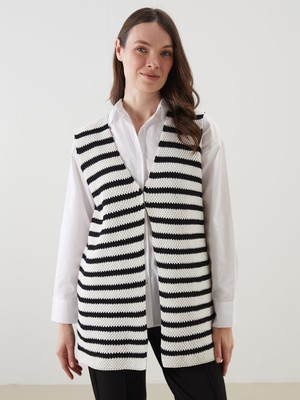 Lc Waikiki Yeni Sezon V Yaka Çizgili Kadın Triko Yelek