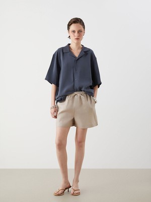 Lc Waikiki Yeni Sezon Beli Lastikli %100 Keten Kadın Şort