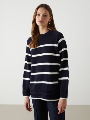 Lc Waikiki Yeni Sezon Bisiklet Yaka Çizgili Kadın Triko Kazak