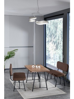 Mygusi Hayat 70X110 Atlantik Mutfak Masası, Mutfak Masası Takımı, Yemek Masası, 2 Benchli - Kahverengi