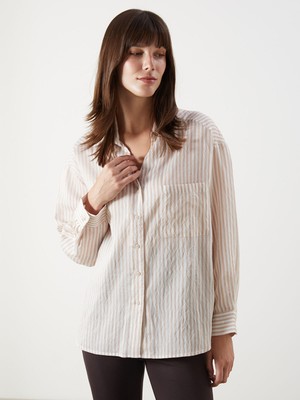 Lc Waikiki Yeni Sezon Çizgili Oversize Kadın Gömlek