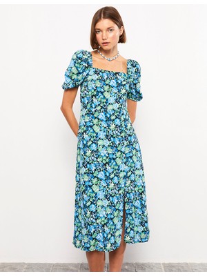 Lc Waikiki Yeni Sezon Kare Yaka Desenli Viskon Elbise