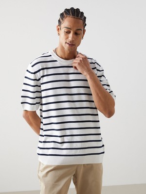 Lc Waikiki Yeni Sezon Bisiklet Yaka Kısa Kollu Çizgili Erkek Triko Kazak