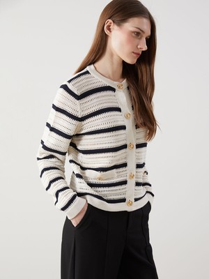 Lc Waikiki Yeni Sezon Bisiklet Yaka Çizgili Kadın Triko Hırka