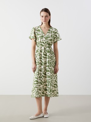 Lc Waikiki Yeni Sezon Kruvaze Yaka Desenli Elbise