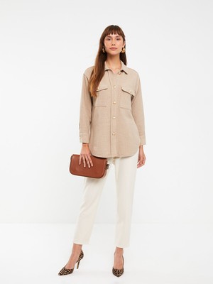 Lc Waikiki Yeni Sezon Önden Düğme Kapamalı Düz Uzun Kollu Kadın Tüvit Gömlek Ceket