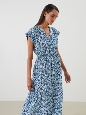 Lc Waikiki Yeni Sezon V Yaka Çiçekli Belden Oturtmalı Elbise