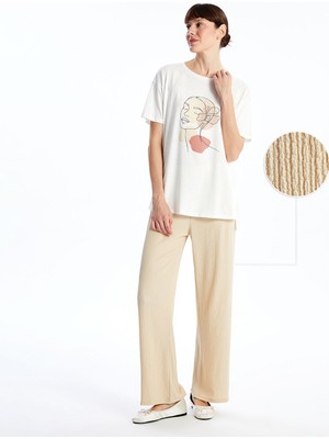 Lc Waikiki Yeni Sezon Beli Lastikli Dokulu Geniş Paça Kadın Pantolon