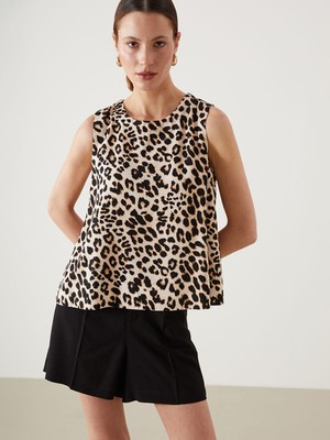 Lc Waikiki Yeni Sezon Bisiklet Yaka Leopar Desenli Kadın Bluz