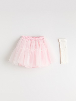 Lc Waikiki Yeni Sezon Beli Lastikli Kız Çocuk Tütülü Etek ve Külotlu Çorap 2'li