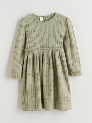 Lc Waikiki Yeni Sezon Bisiklet Yaka Uzun Kollu Çiçek Desenli Kız Çocuk Elbise